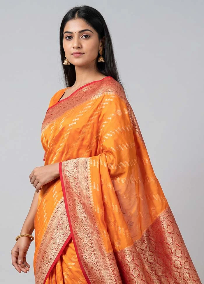 Orange Dupion Silk Saree With Blouse Piece - Image 2