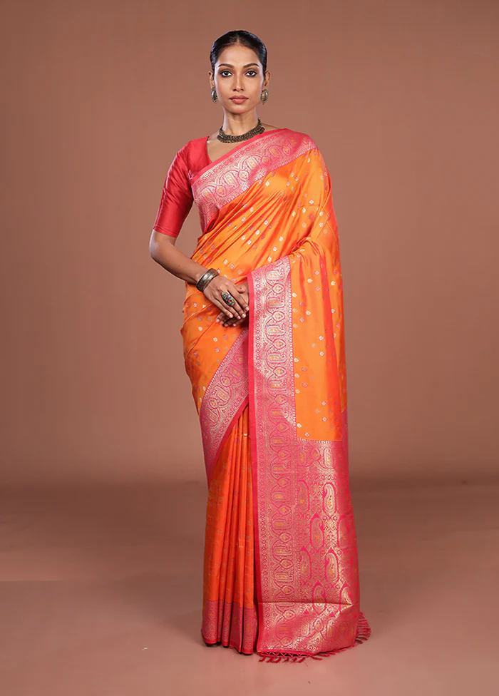 Orange Dupion Silk Saree With Blouse Piece - Image 2
