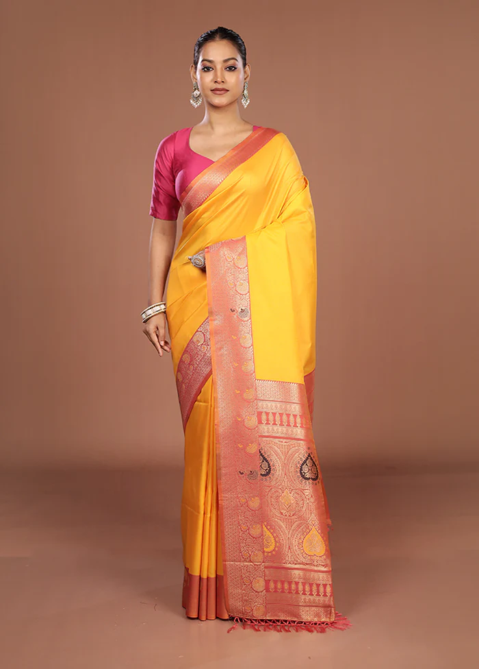 Orange Dupion Silk Saree With Blouse Piece - Image 2