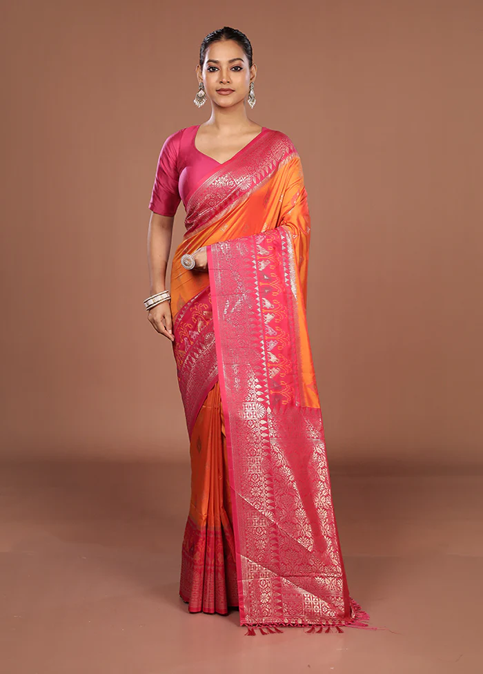 Orange Dupion Silk Saree With Blouse Piece - Image 2
