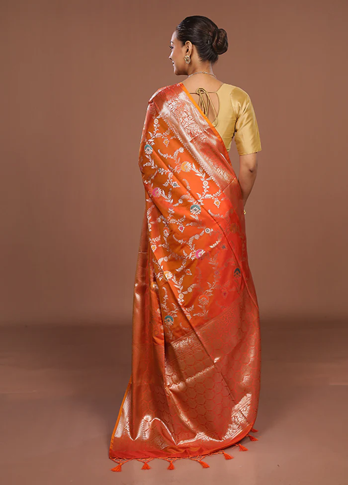 Orange Dupion Silk Saree With Blouse Piece - Image 3