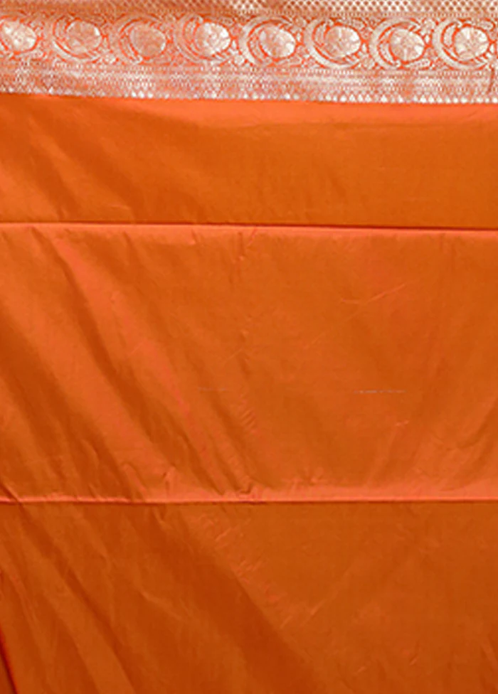Orange Dupion Silk Saree With Blouse Piece - Image 5