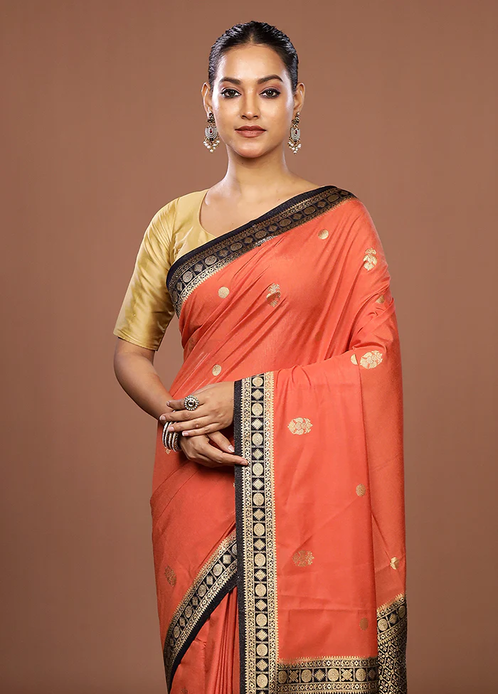Orange Dupion Silk Saree With Blouse Piece