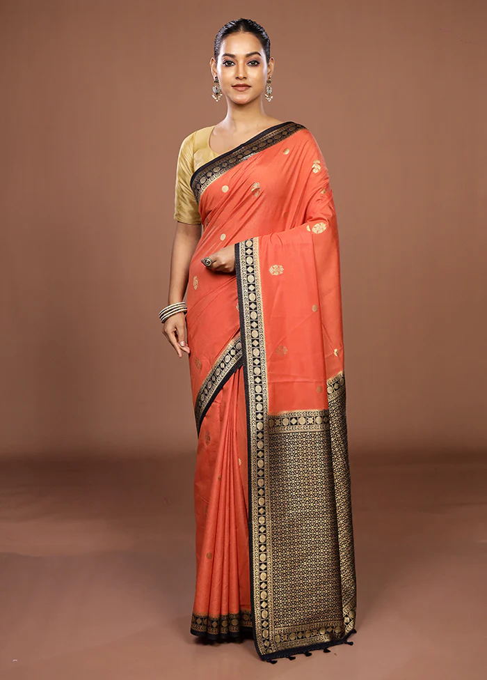 Orange Dupion Silk Saree With Blouse Piece - Image 2