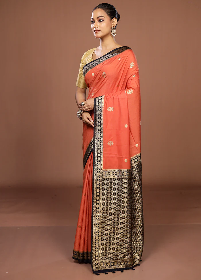 Orange Dupion Silk Saree With Blouse Piece - Image 4