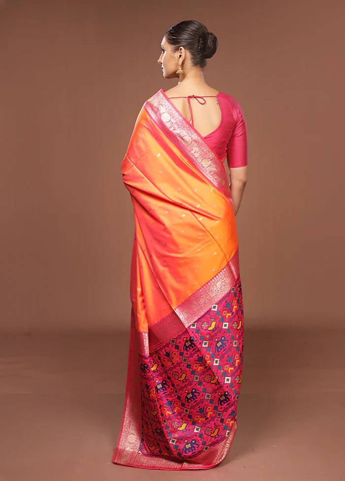 Orange Dupion Silk Saree With Blouse Piece - Image 3