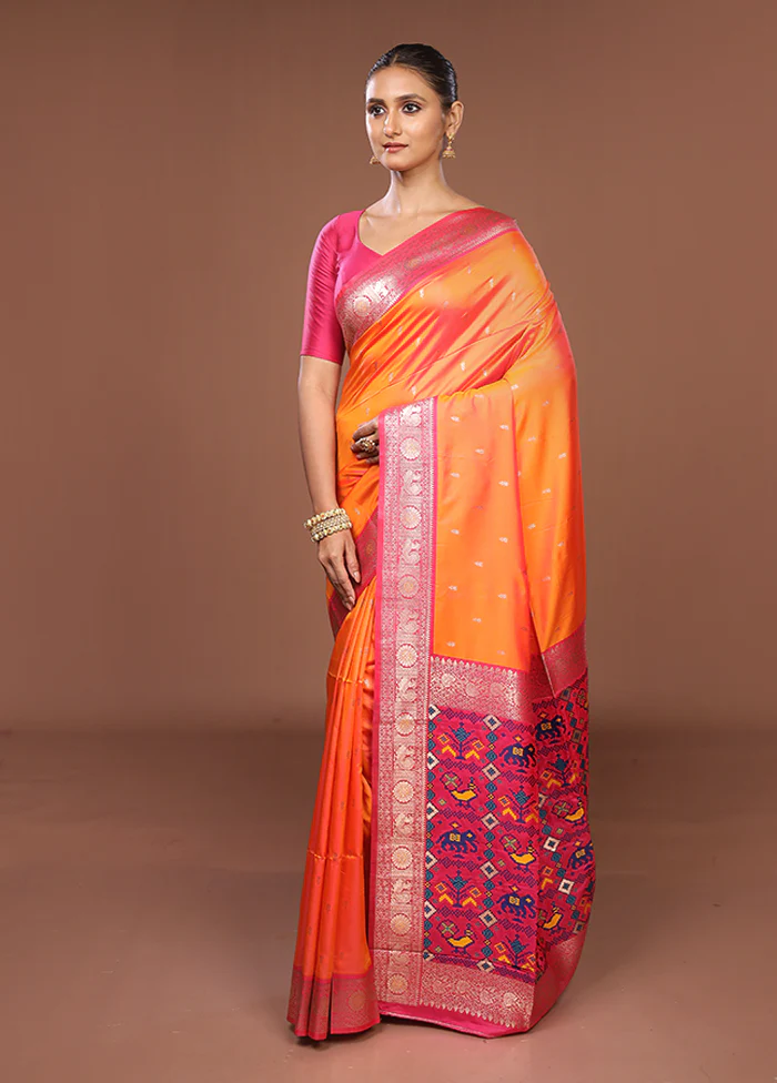 Orange Dupion Silk Saree With Blouse Piece - Image 4
