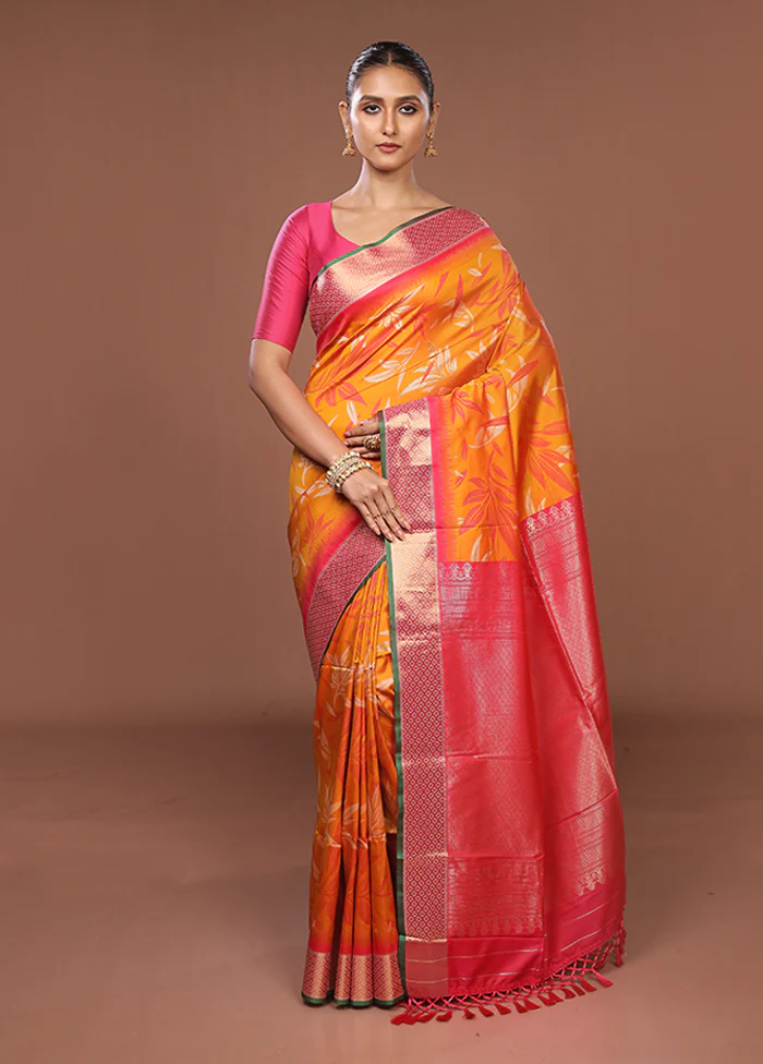 Orange Dupion Silk Saree With Blouse Piece - Image 2