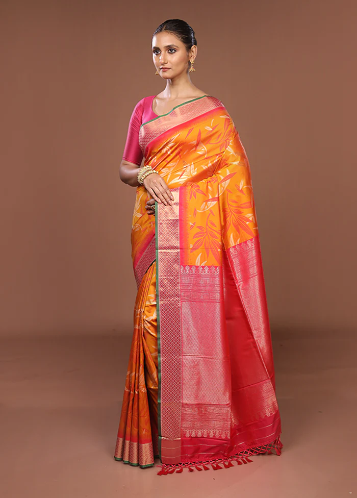 Orange Dupion Silk Saree With Blouse Piece - Image 4