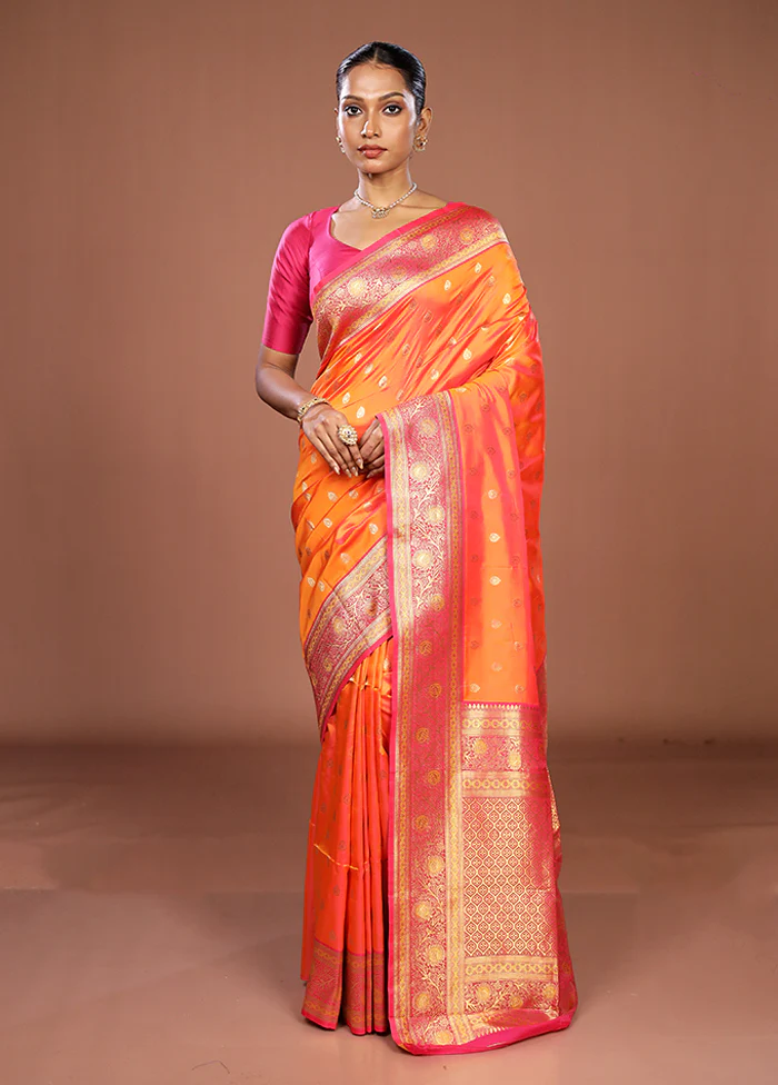 Orange Dupion Silk Saree With Blouse Piece - Image 2