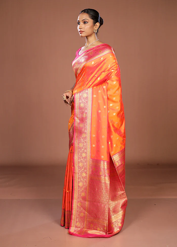 Orange Dupion Silk Saree With Blouse Piece - Image 4