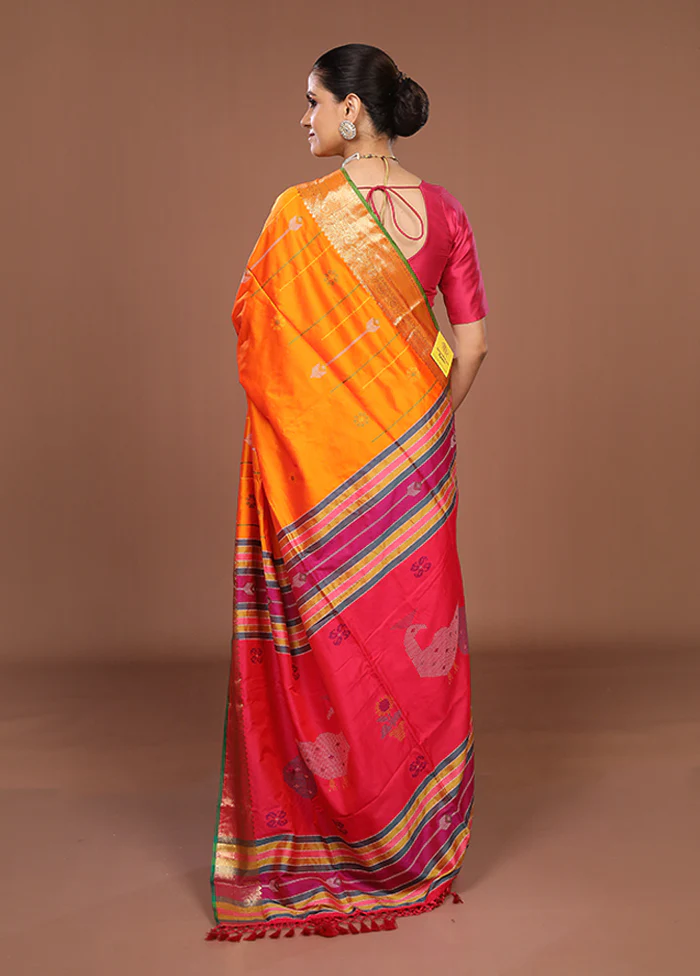 Orange Dupion Silk Saree With Blouse Piece - Image 3