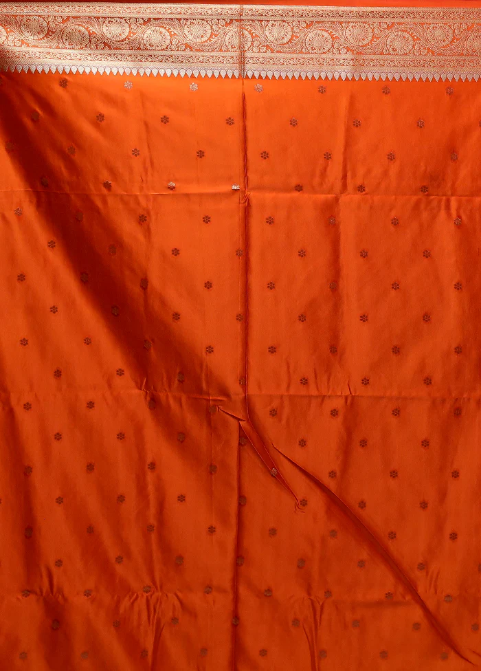 Orange Dupion Silk Saree With Blouse Piece - Image 5