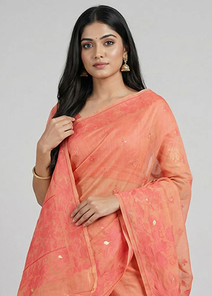 Orange Dupion Silk Saree With Blouse Piece - Image 2
