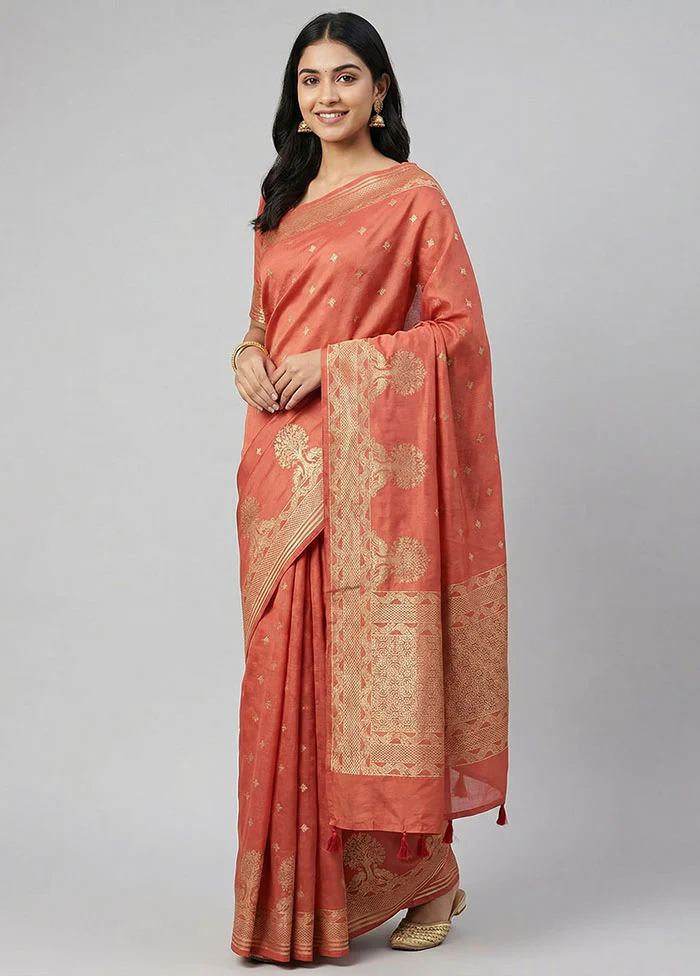 Orange Dupion Silk Saree With Blouse Piece