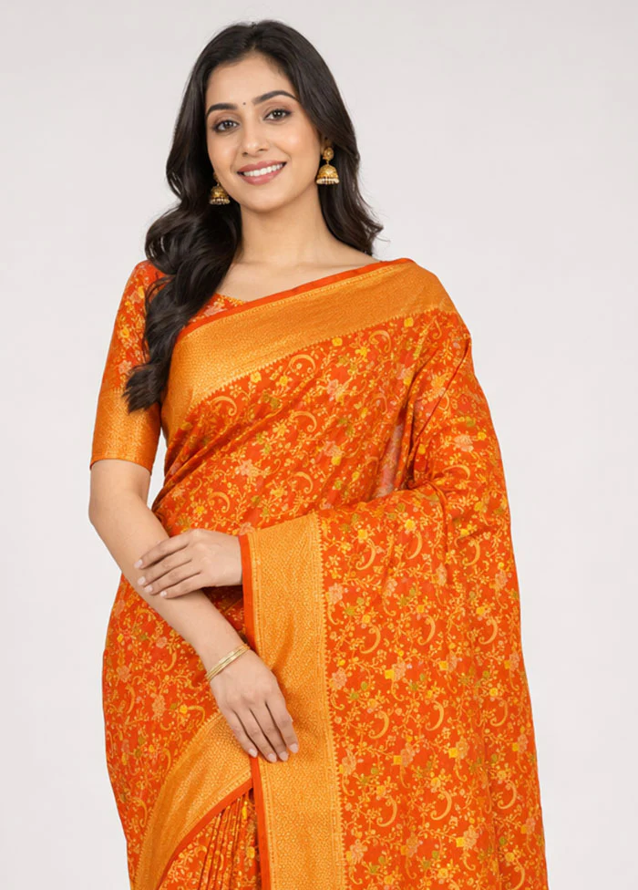 Orange Dupion Silk Saree With Blouse Piece - Image 2
