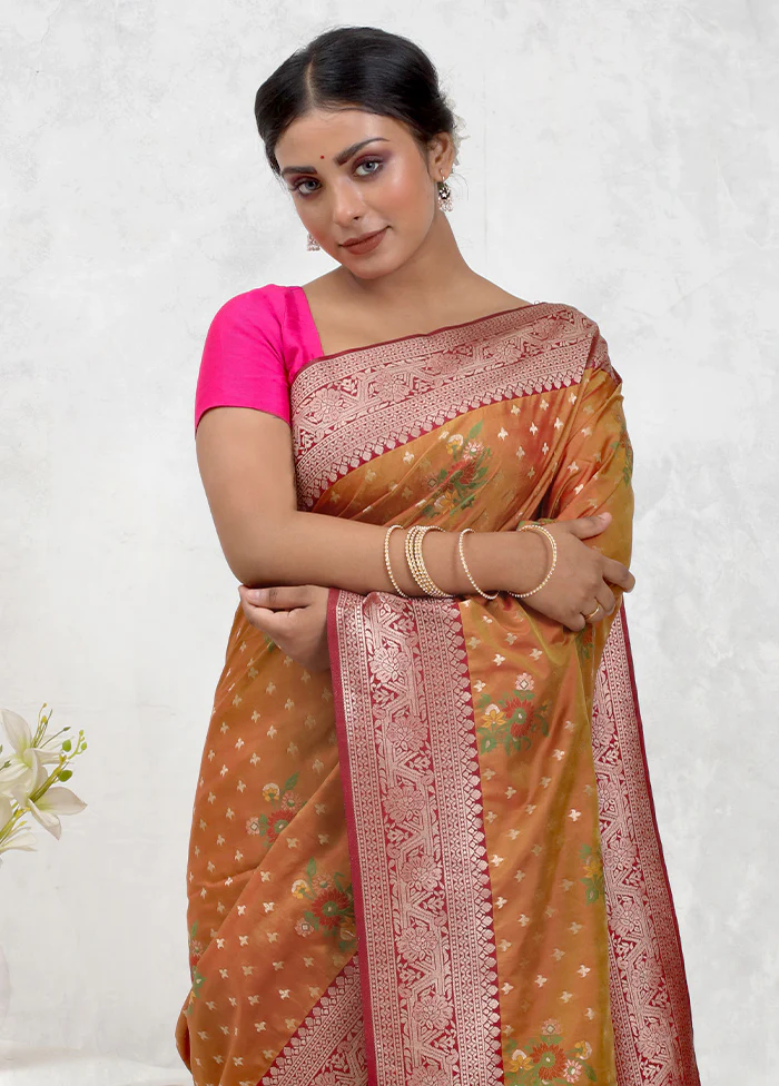 Brown Dupion Silk Saree With Blouse Piece
