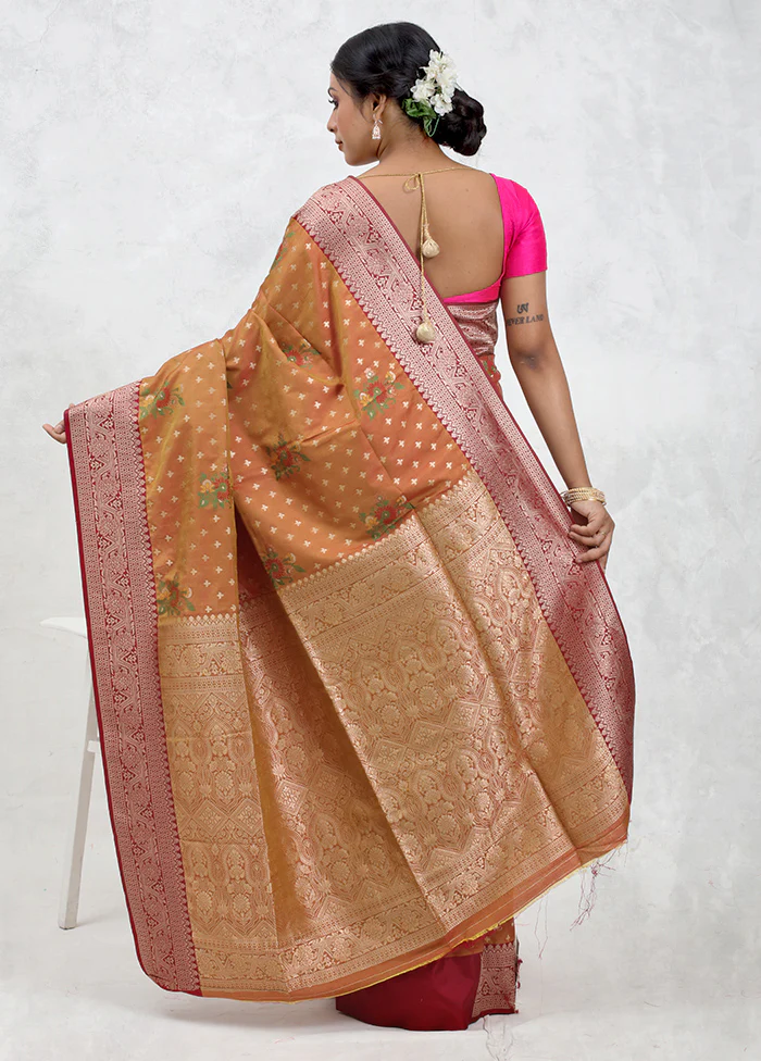 Brown Dupion Silk Saree With Blouse Piece - Image 3