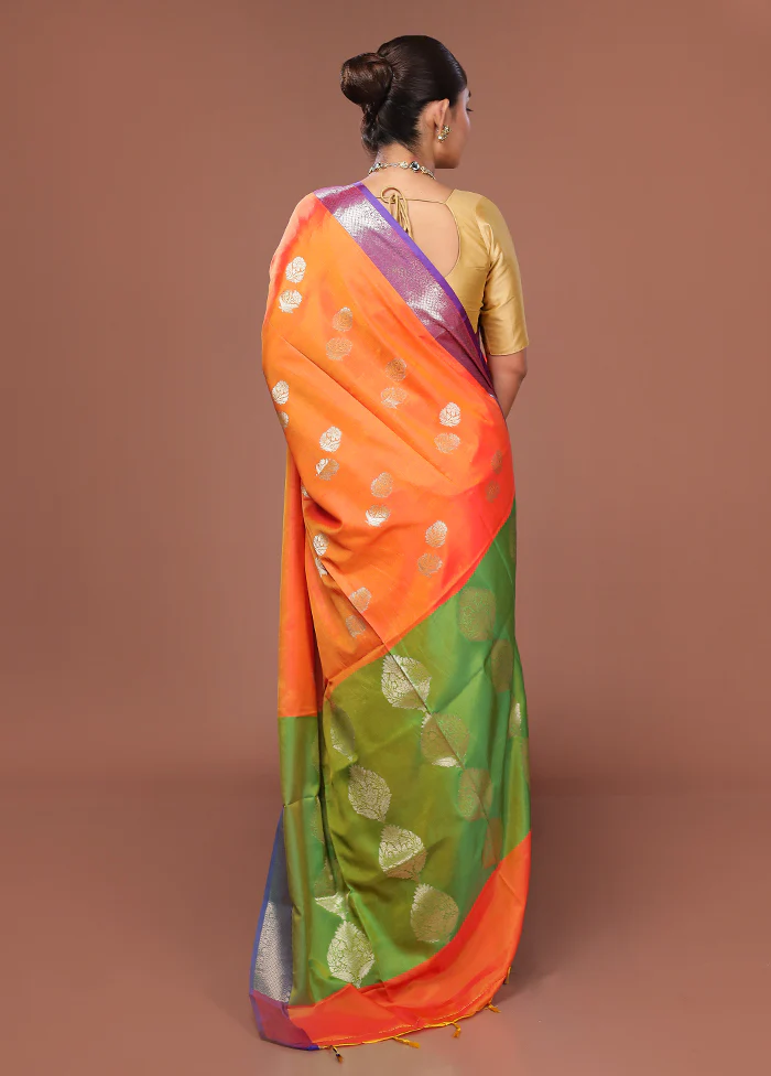 Orange Dupion Silk Saree With Blouse Piece - Image 3
