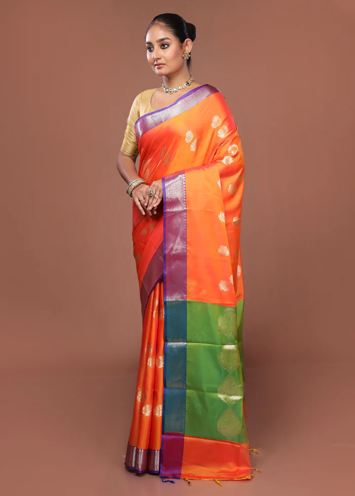 Orange Dupion Silk Saree With Blouse Piece - Image 4