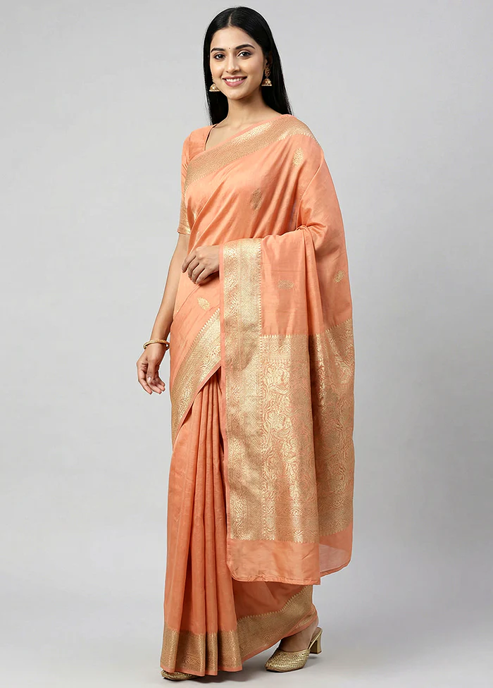 Orange Handloom Dupion Pure Silk Saree With Blouse Piece