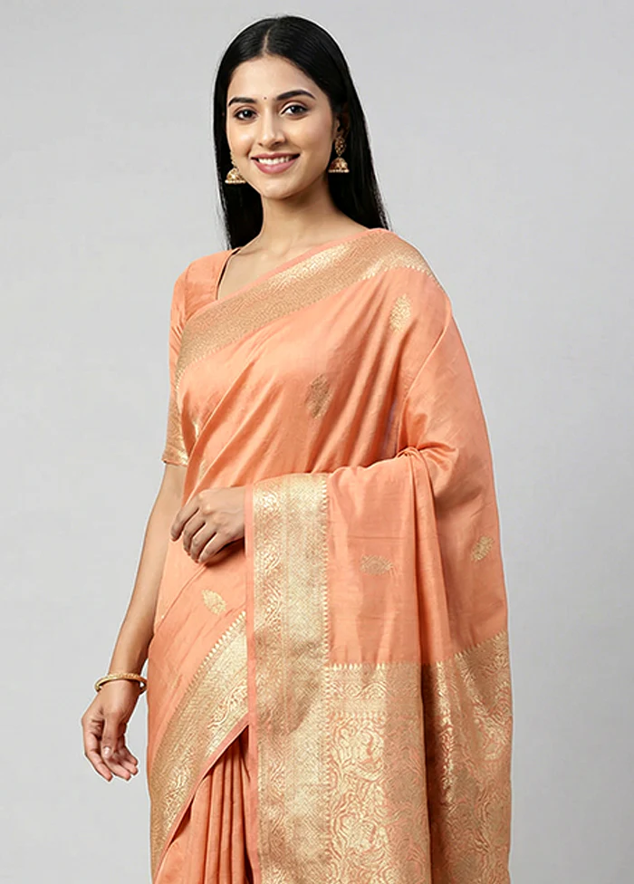 Orange Handloom Dupion Pure Silk Saree With Blouse Piece - Image 2