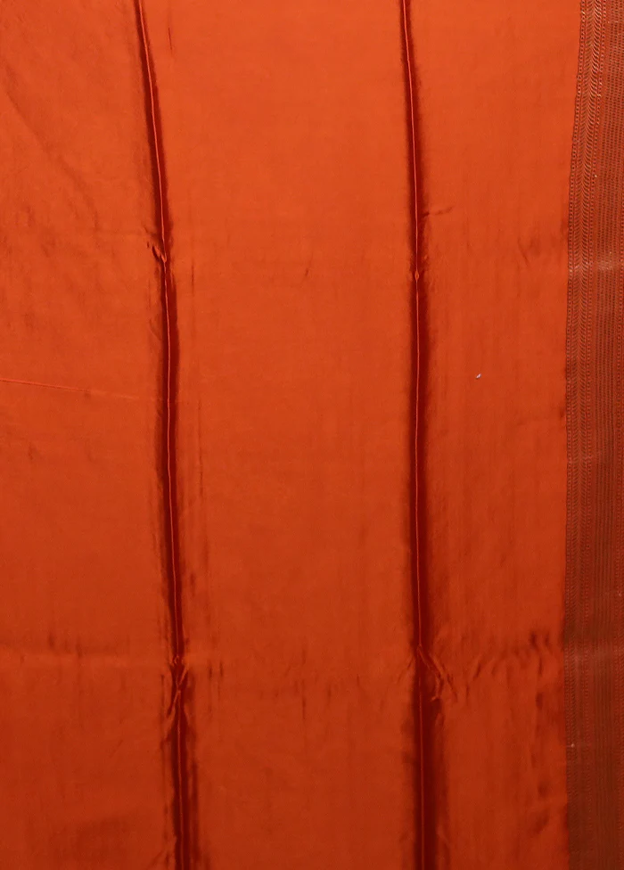 Orange Handloom Dupion Pure Silk Saree With Blouse Piece - Image 5