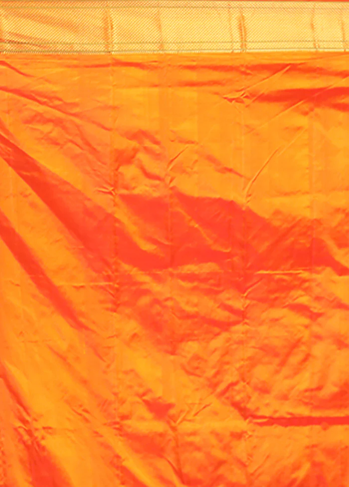 Orange Handloom Kanjivaram Pure Silk Saree With Blouse Piece - Image 5