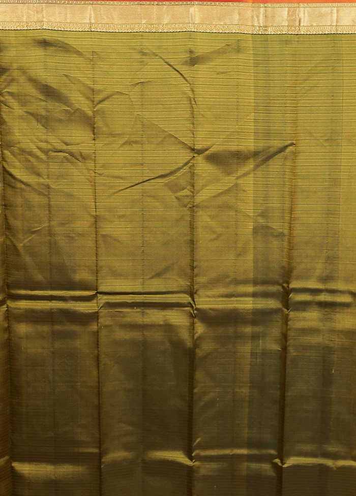 Orange Handloom Kanjivaram Pure Silk Saree With Blouse Piece - Image 5