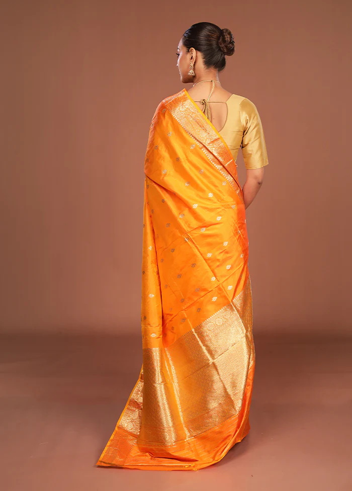 Orange Handloom Katan Pure Silk Saree With Blouse Piece - Image 3