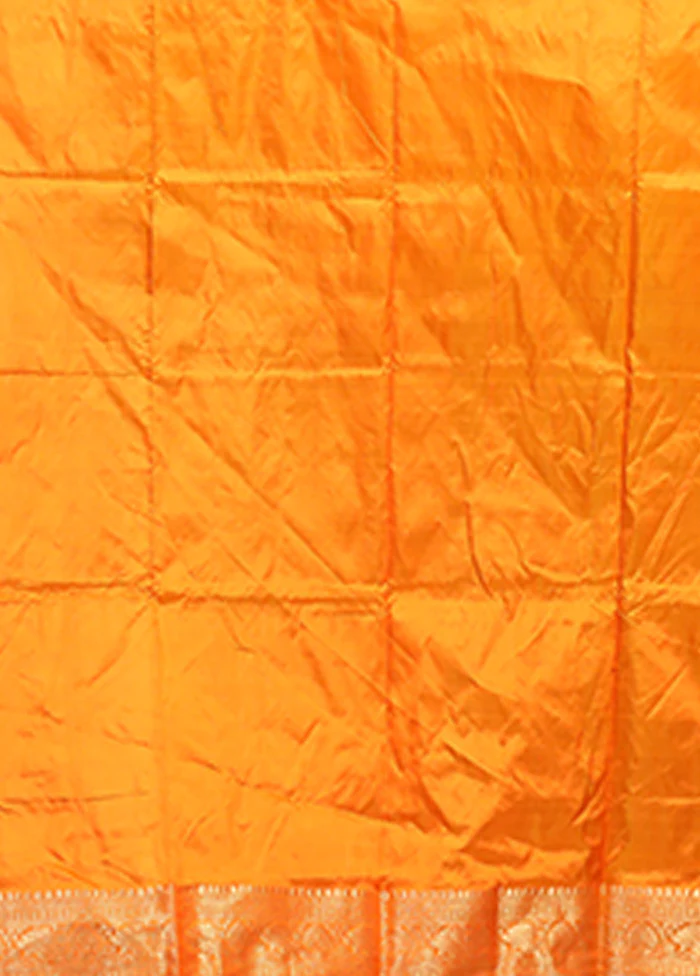 Orange Handloom Katan Pure Silk Saree With Blouse Piece - Image 5
