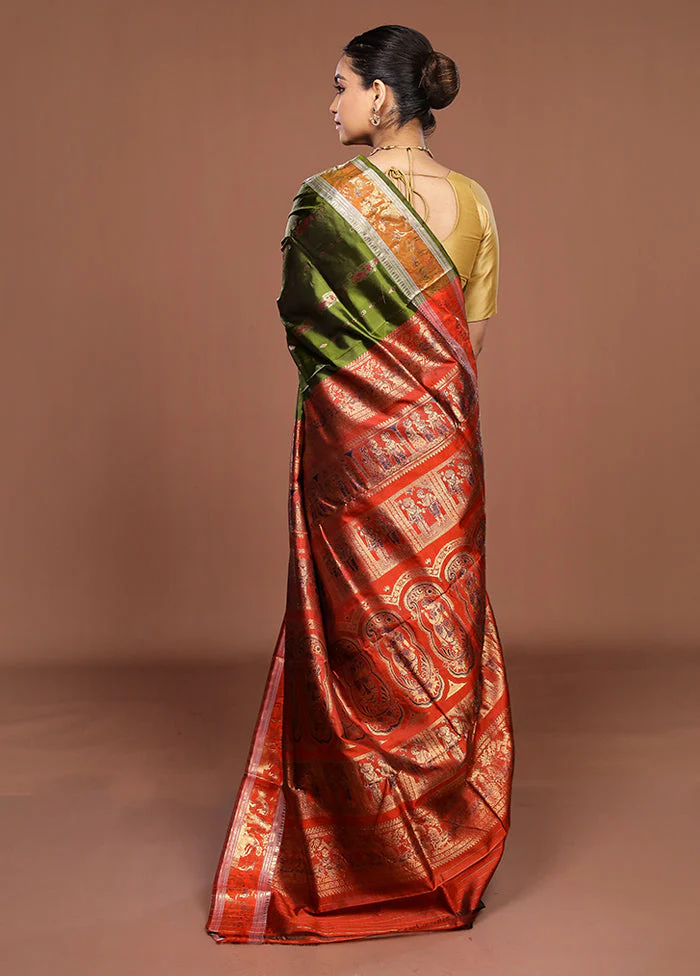 Orange Handloom Swarnachuri Pure Silk Saree With Blouse Piece - Image 3