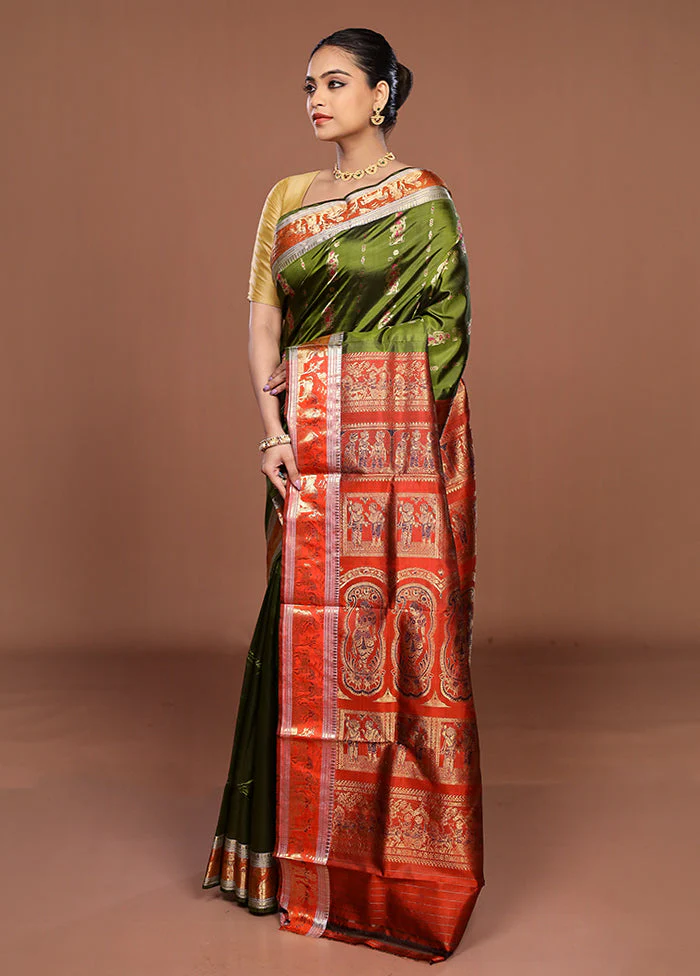 Orange Handloom Swarnachuri Pure Silk Saree With Blouse Piece - Image 4