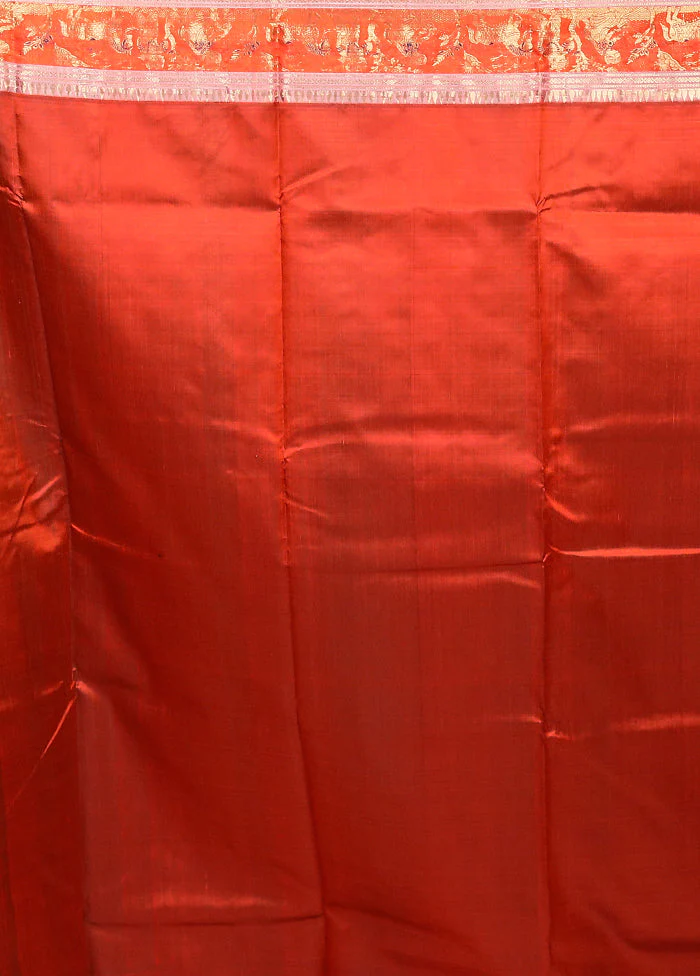 Orange Handloom Swarnachuri Pure Silk Saree With Blouse Piece - Image 5