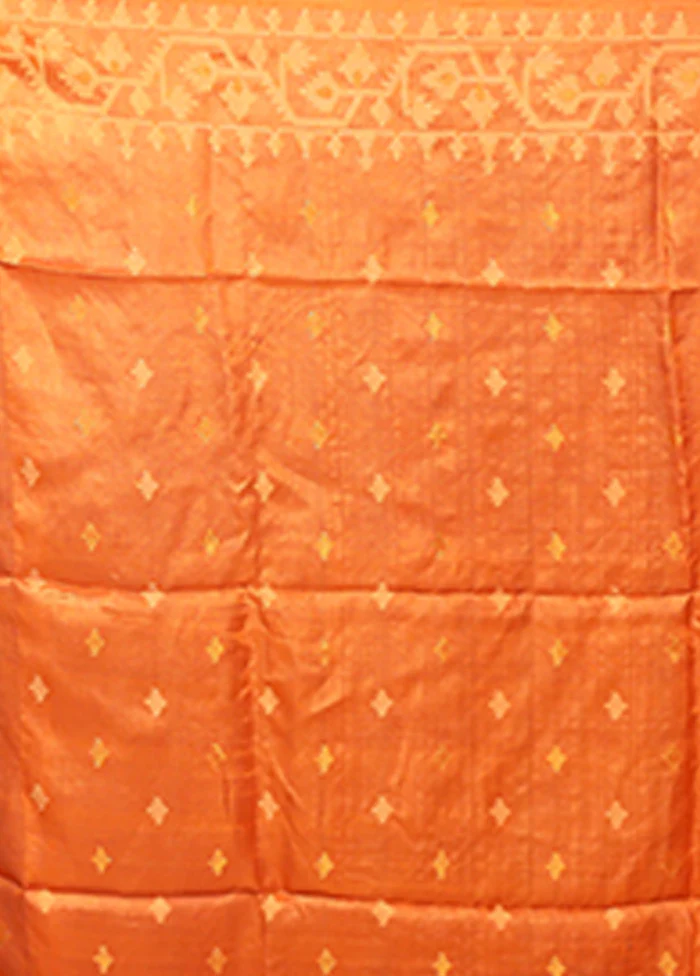 Orange Handloom Tussar Silk Saree With Blouse Piece - Image 5