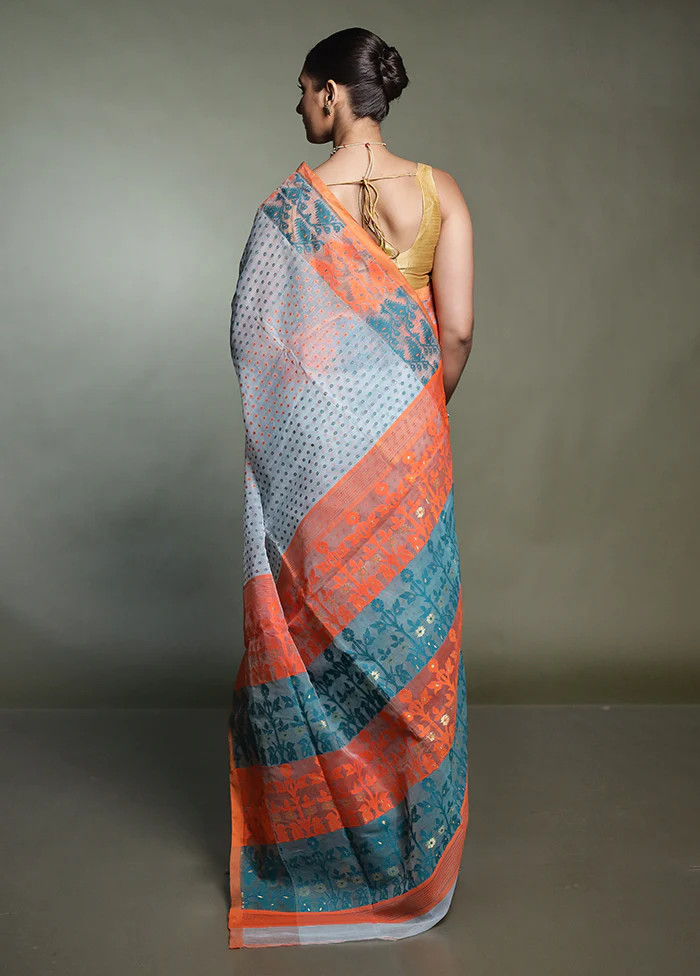 Orange Tant Jamdani Saree Without Blouse Piece - Image 3