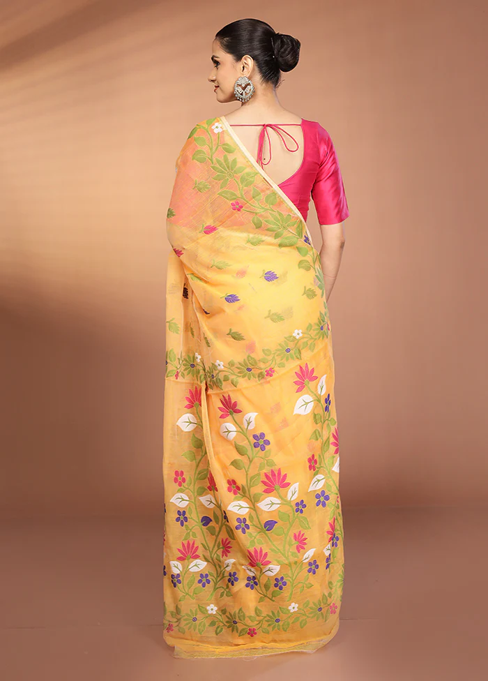 Orange Tant Jamdani Saree Without Blouse Piece - Image 3