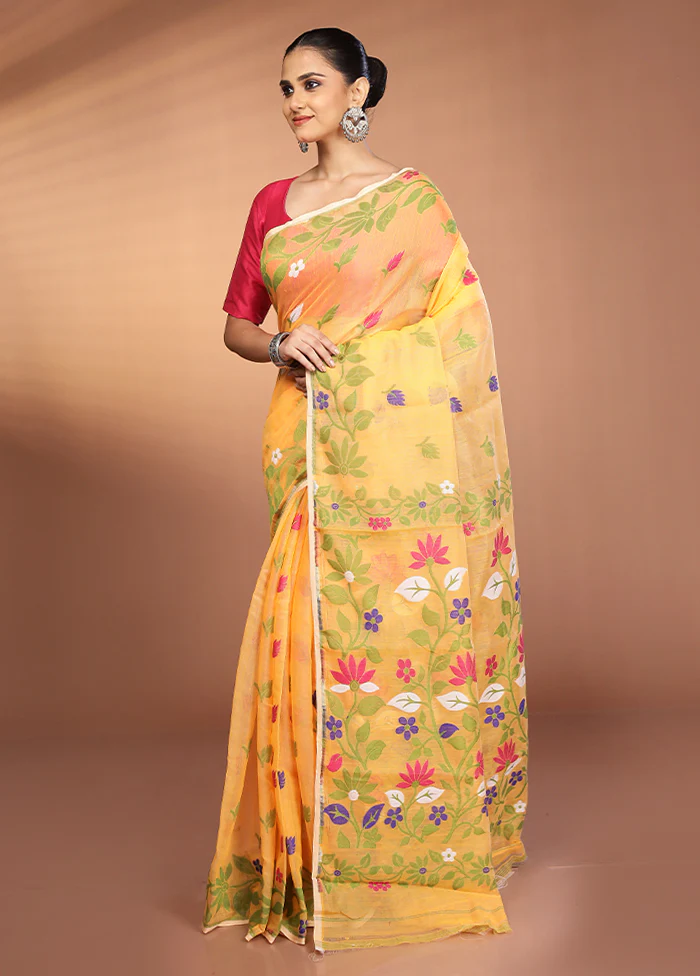 Orange Tant Jamdani Saree Without Blouse Piece - Image 4