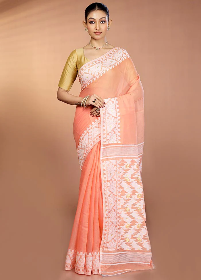 Orange Tant Jamdani Saree Without Blouse Piece - Image 2