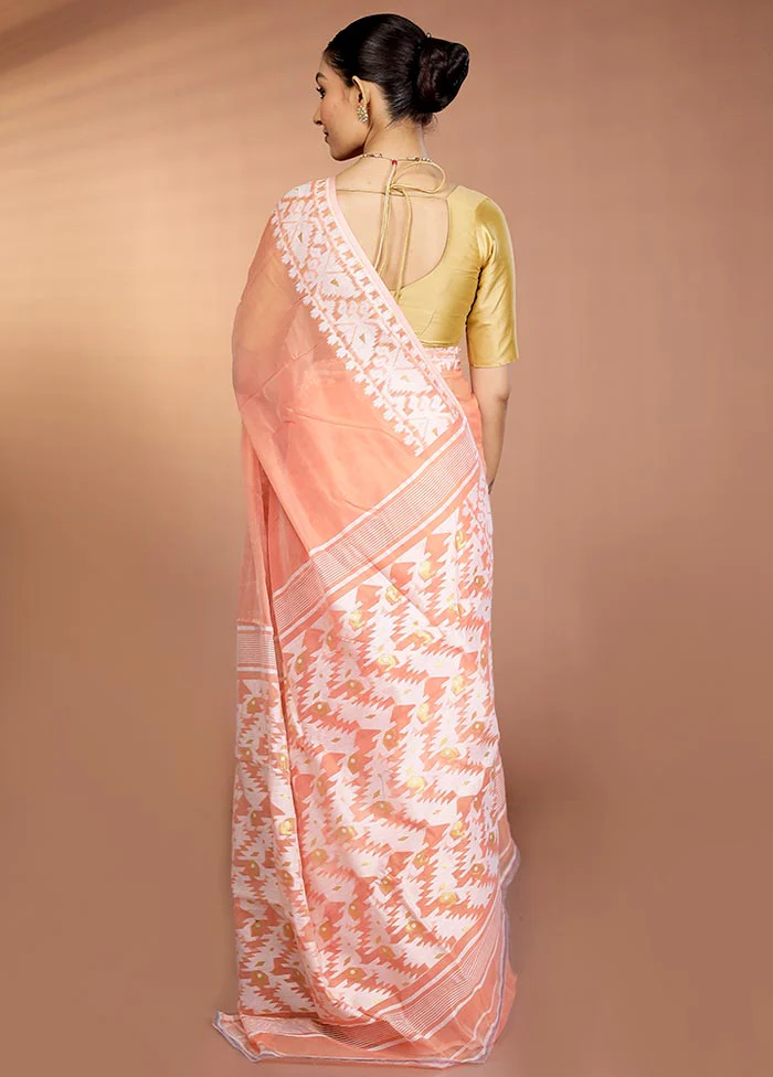 Orange Tant Jamdani Saree Without Blouse Piece - Image 3