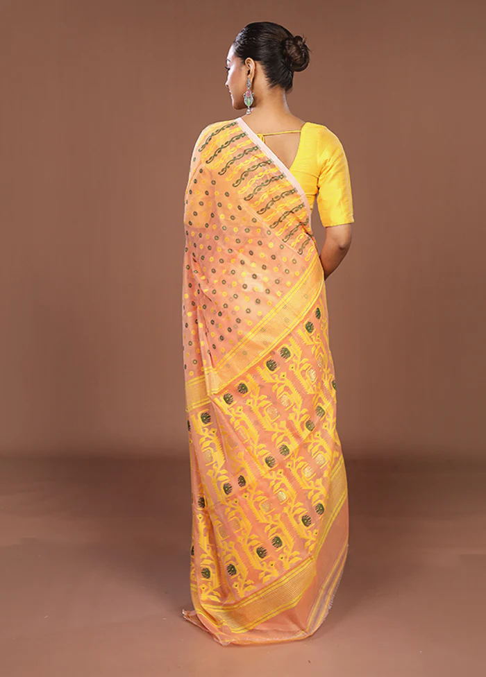 Orange Jamdani Cotton Saree Without Blouse Piece - Image 3