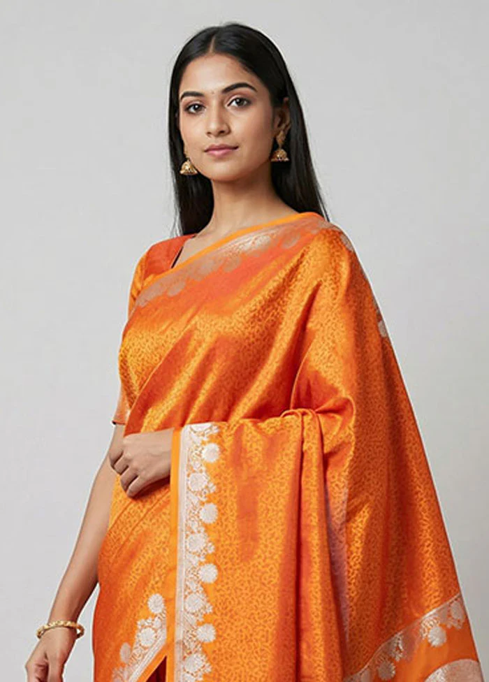 Orange Jamewar Silk Saree With Blouse Piece - Image 2