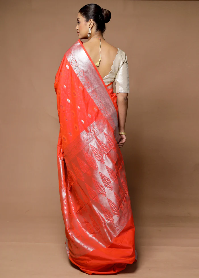 Orange Kanjivaram Silk Saree With Blouse Piece - Image 3