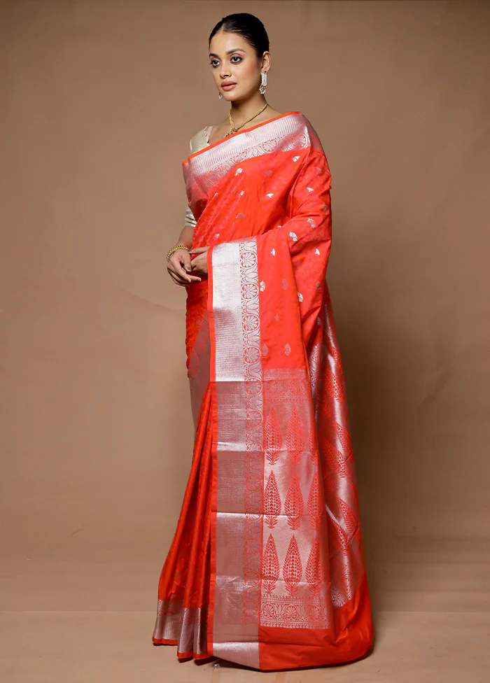 Orange Kanjivaram Silk Saree With Blouse Piece - Image 4