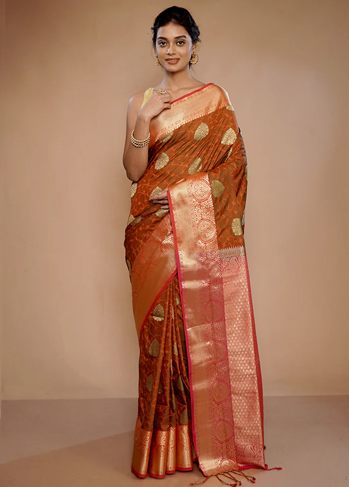 Orange Kanjivaram Silk Saree With Blouse Piece - Image 2