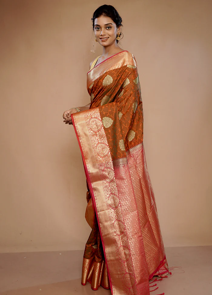 Orange Kanjivaram Silk Saree With Blouse Piece - Image 5