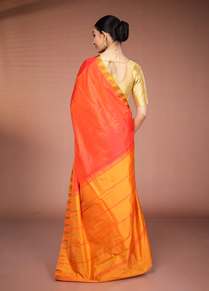 Orange Kanjivaram Silk Saree With Blouse Piece - Image 3
