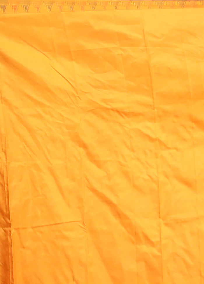 Orange Kanjivaram Silk Saree With Blouse Piece - Image 5