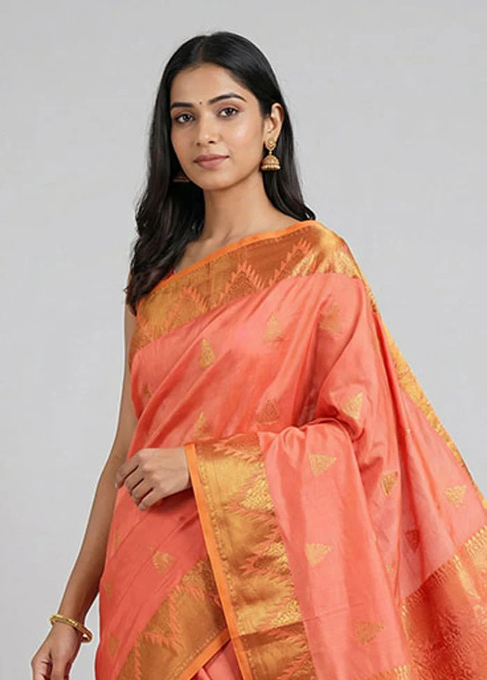 Orange Kanjivaram Silk Saree With Blouse Piece - Image 2