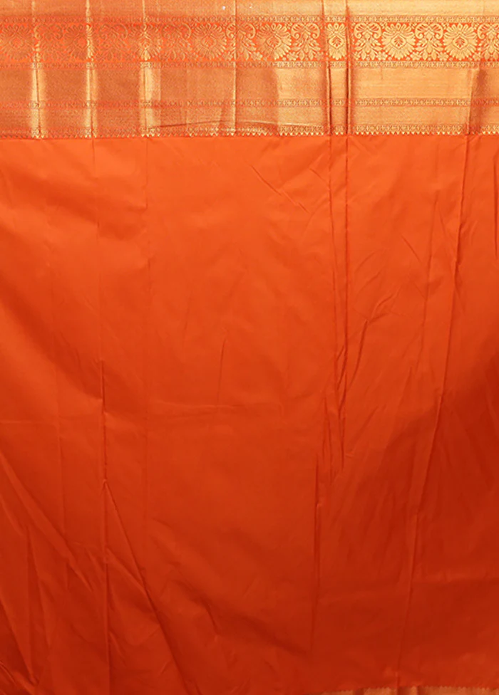 Orange Kanjivaram Silk Saree With Blouse Piece - Image 5